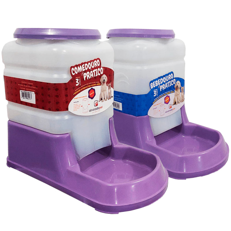 Kit Bebedouro Comedouro Automatico Cachorro Gato Prático 3Lt - Duplo