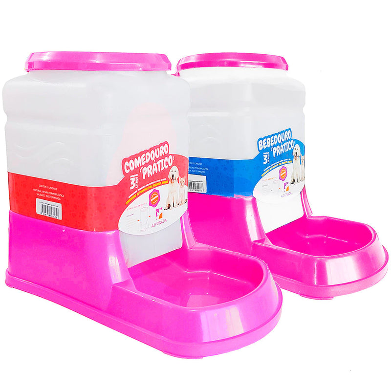 Kit Bebedouro Comedouro Automatico Cachorro Gato Prático 3Lt - Duplo