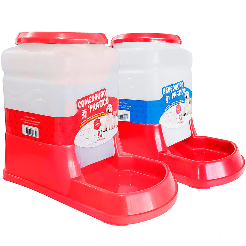 Kit Bebedouro Comedouro Automatico Cachorro Gato Prático 3Lt - Duplo